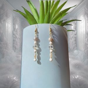 Elegant Pearl and Etched Glass Dangle Earrings Handmade Upcycled